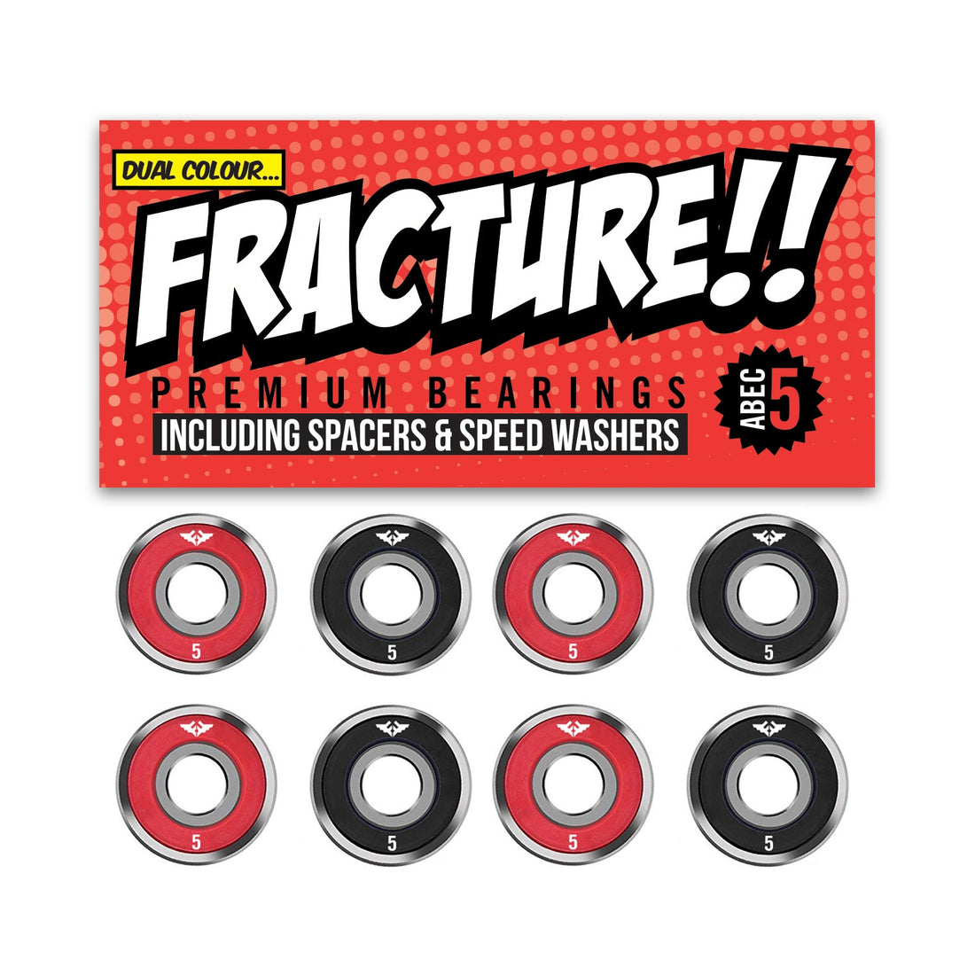 Fracture Premium Abec 5 Red/Black Bearings - Skymonster Watersports