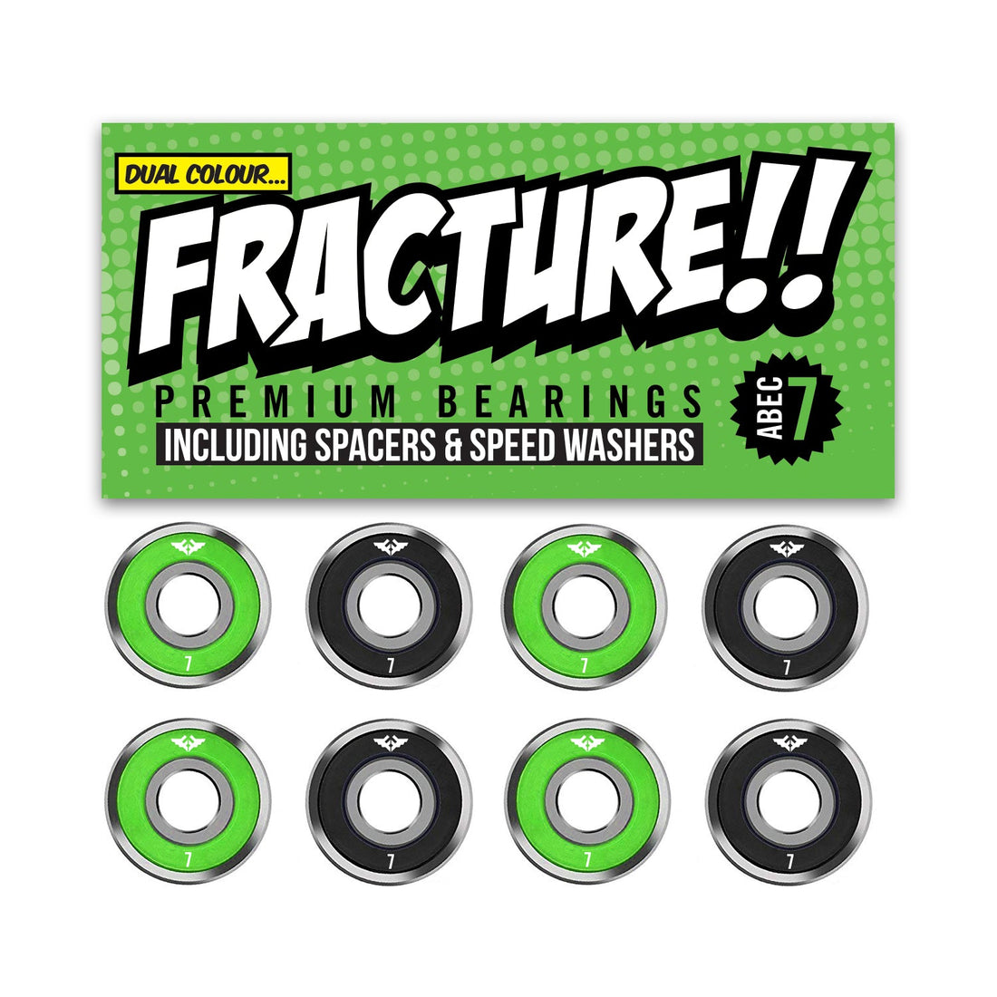 Fracture Premium Abec 7 Green/Black Bearings - Skymonster Watersports