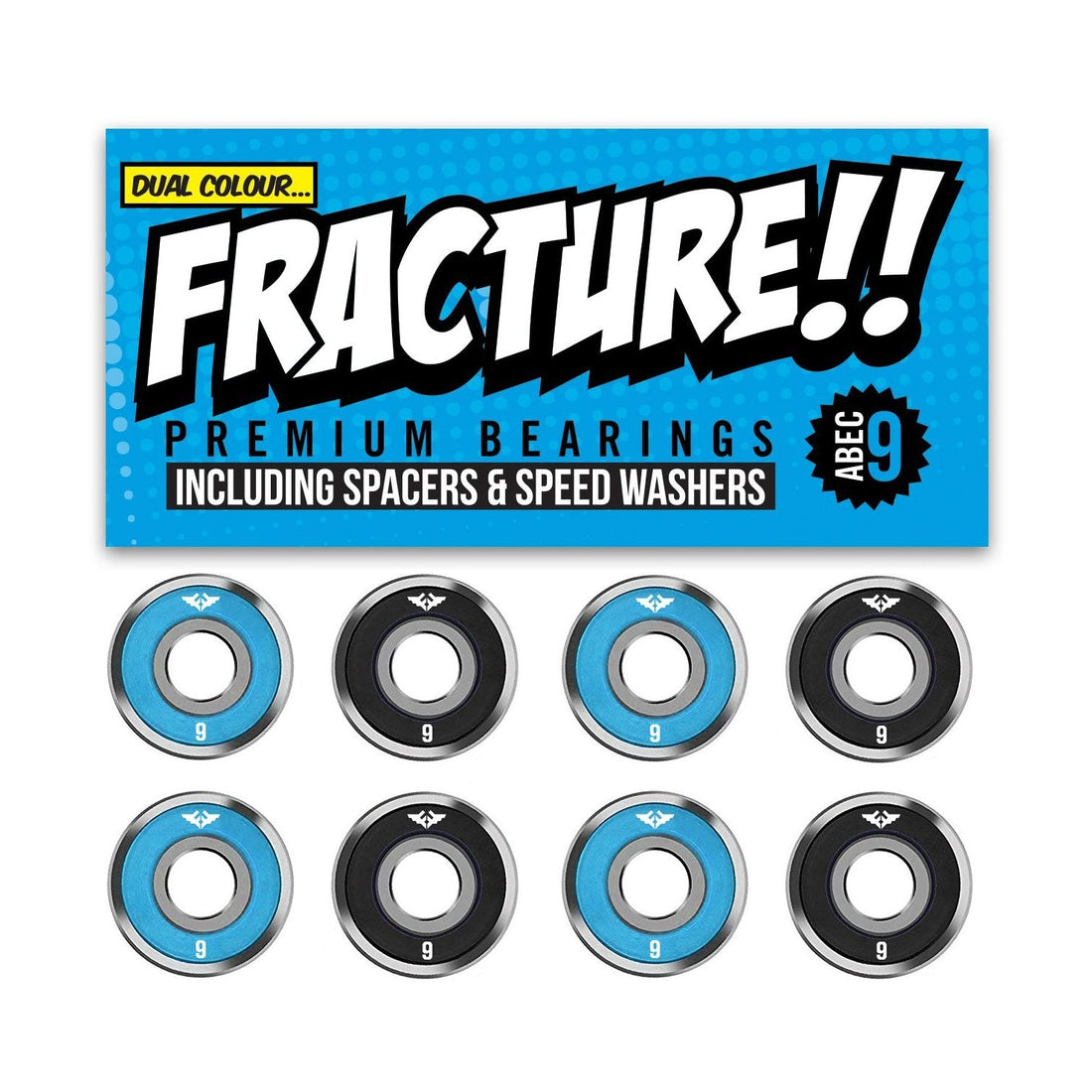 Fracture Premium Abec 9 Blue/Black Bearings - Skymonster Watersports